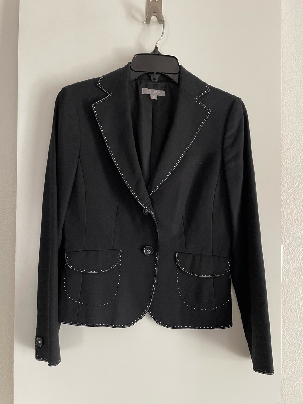 Ann Taylor Cotton Blazer Black/White Stitching Single Breasted Lined nwot